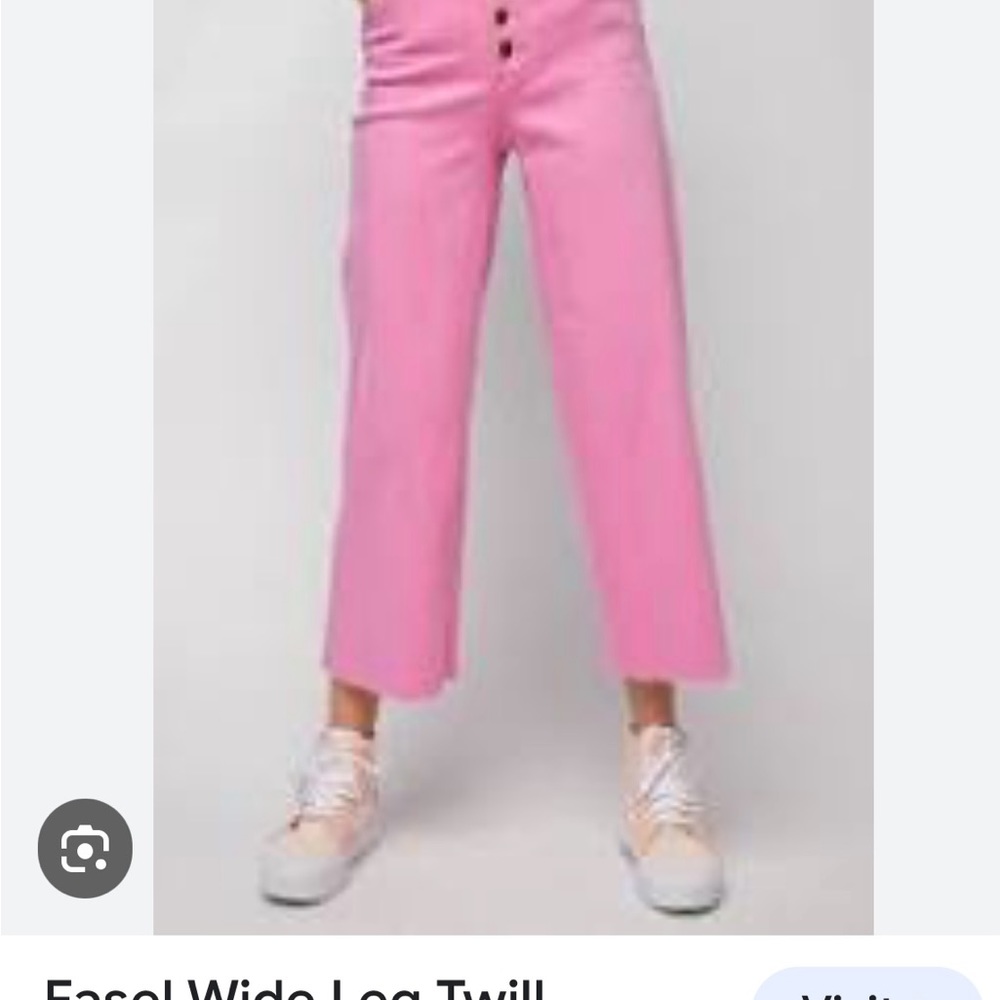 Easel button front wide leg twill trousers